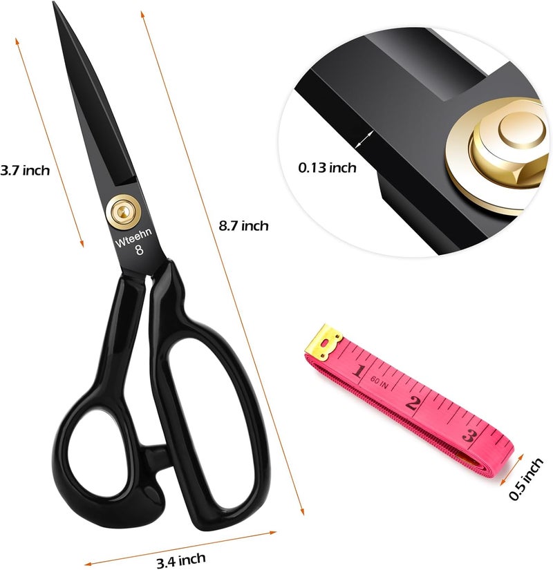 Wteehn Fabric Scissors Professional, 8" Heavy Duty Sewing Scissor for Fabric Cutting, Tailor Sharp Sewing Shears for Cutting Leather craft Home Office Students Artists Dressmakers - Image 2